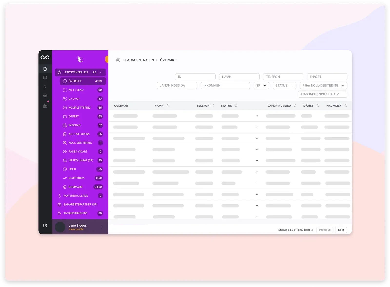 Phoenix Co’s lead portal in Rowmesh, listing leads