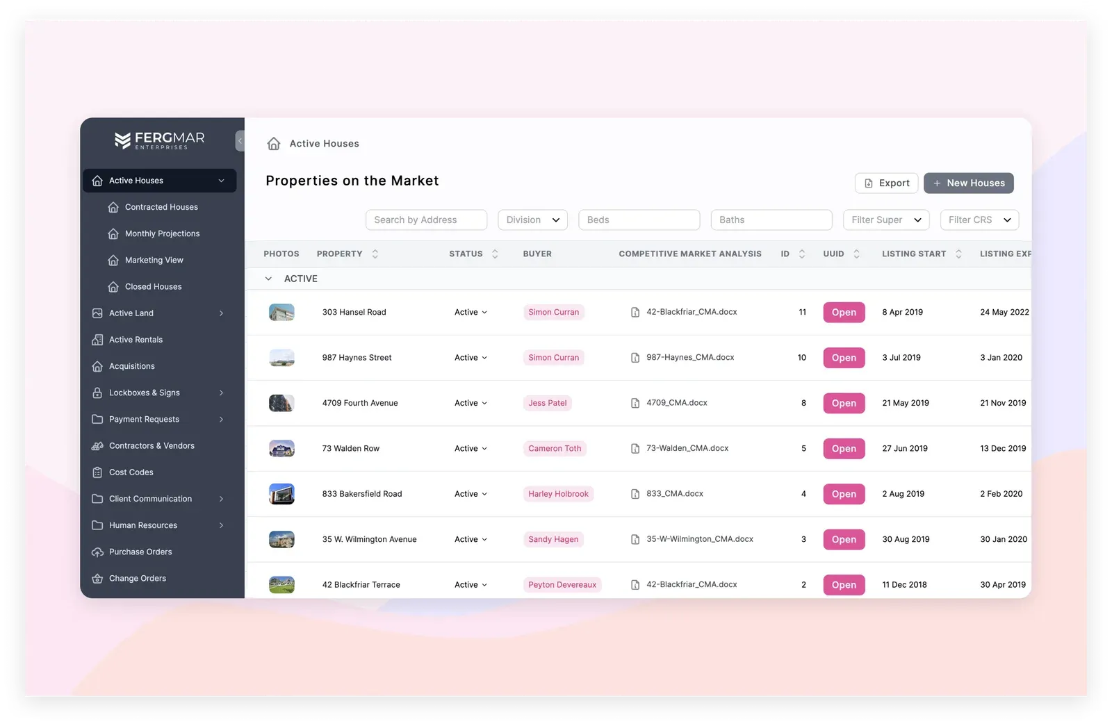 Fergmar’s Rowmesh portal, listing properties on the market