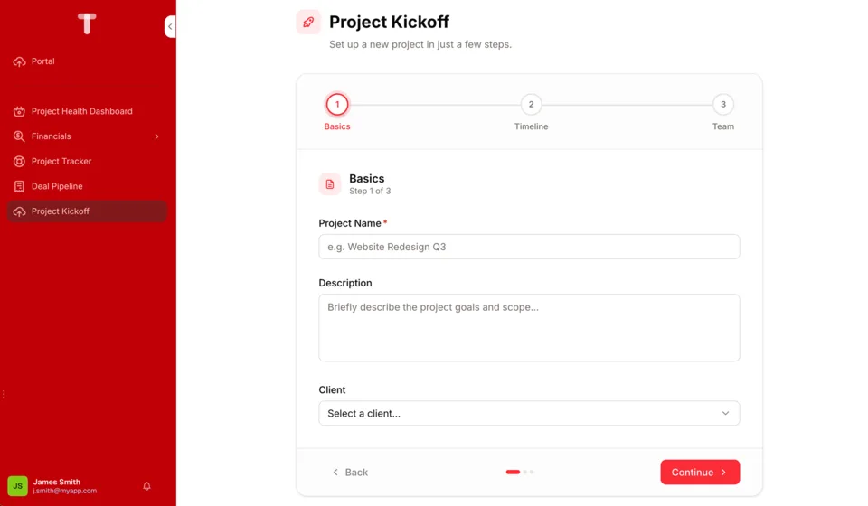 A multi-step project kickoff form Canvas