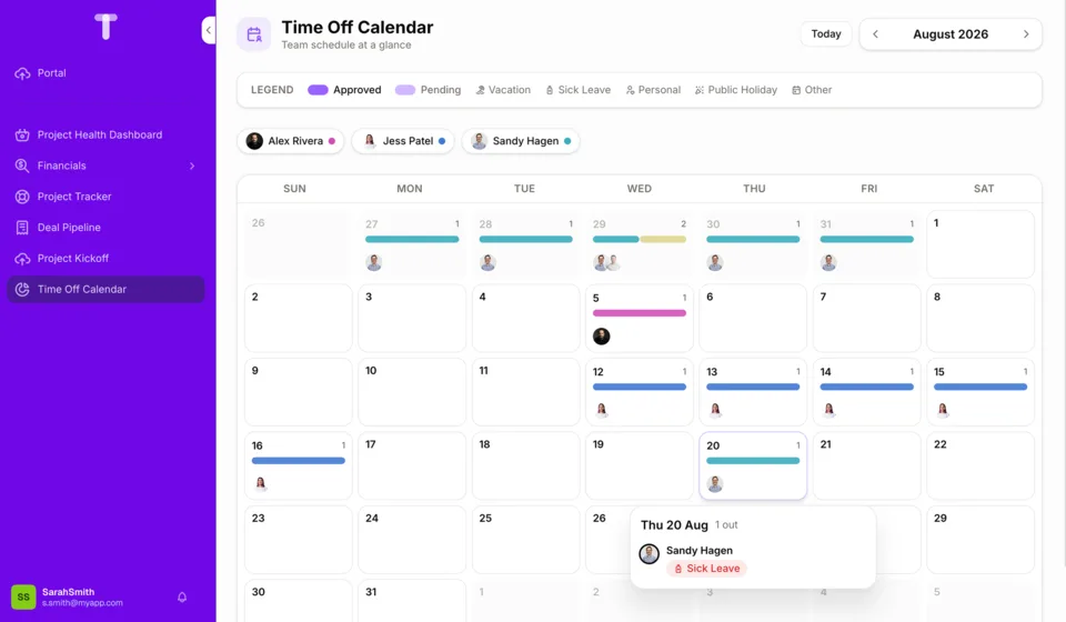 A time off calendar Canvas